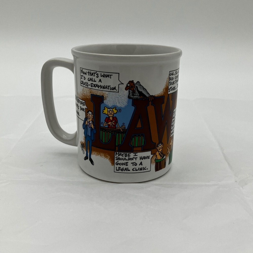 Treasure Masters Coffee Mug Vintage 1986 Peter Lawyer Cartoon White Legal Humor